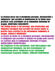 LICENCE DE PÊCHE, ARAGON 2