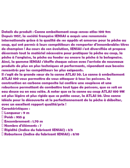 CANNE COUP A EMMANCHEMENT SENSAS ATLAS 100 , 9M.