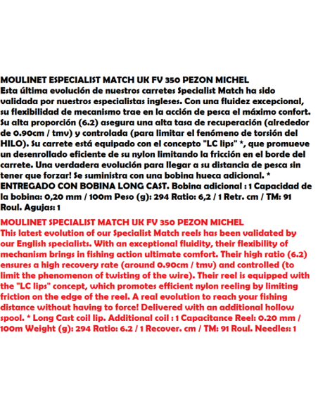 PEZON & MICHEL MOULINET SPECIALIST MATCH  UK FV 350