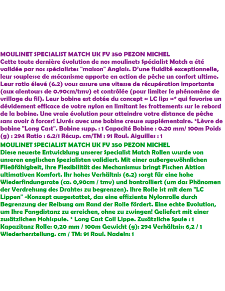 PEZON & MICHEL MOULINET SPECIALIST MATCH  UK FV 350