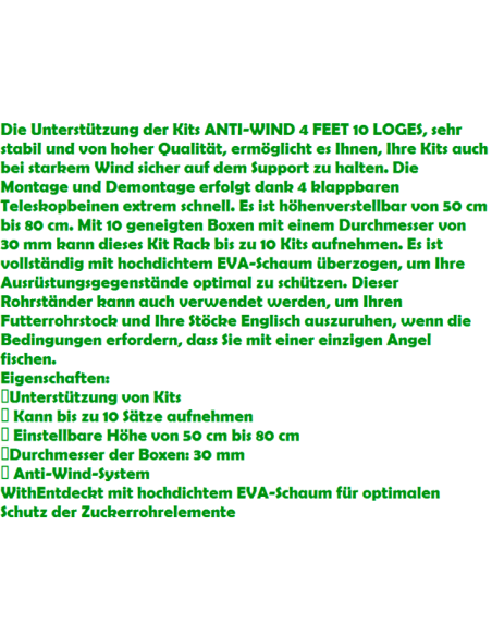 SENSAS SUPPORT ANTI-WIND KITS 4 FÜSSE, 10 POSITIONEN