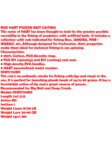 HART CARRETO BAITCASTING POIZON 7'  X HEAVY