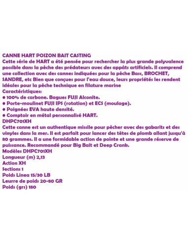 HART MOULINET BAITCASTING POIZON 7'  X HEAVY