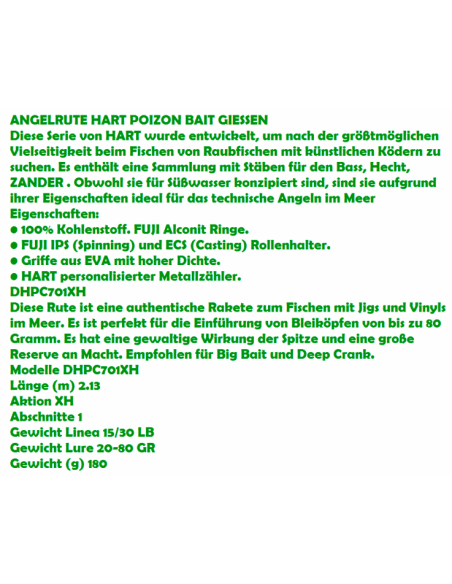 HART CARRET BAITCASTING POIZON 7'  X HEAVY