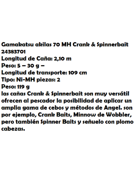 caña Spro gamakatsu akilas 70MH crank & spinnerbait 2.10M 5-30gr.