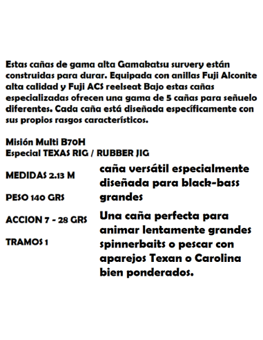 CANNE CASTING SPRO GAMAKATSU SURVERY B70H TEXAS RUBBER JIG 2.13M