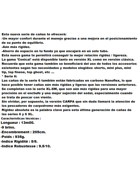 SENSAS CANNE ROUBAISIENNE NANOFLEX CONICAL 96 XL SW , 13M.