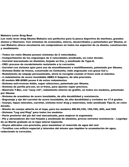 OKUMA CARRETE DE CURRICAN MAKAIRA 50 W II