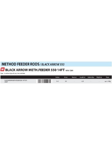 SENSAS METHOD FEEDER ROD BLACK ARROW 550 , 14' FT,4.20M