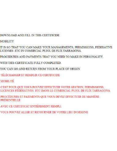 certificat de mobilitat autoresponsable , descarregable