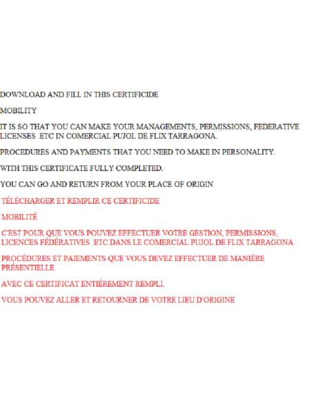 certificat de mobilitat autoresponsable , descarregable