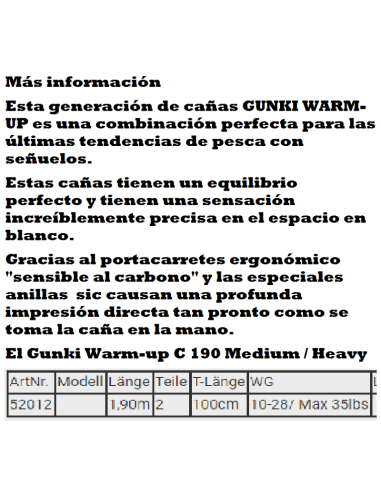 GUNKI CASTING ROD WARM-UP C 190 MH