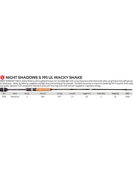 ILLEX CAÑA SPINNING NIGHT SHADOWS S 195 UL WACKY SHAKE