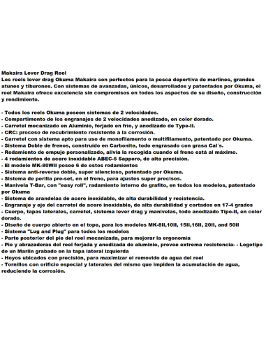 OKUMA CARRETE DE CURRICAN MAKAIRA 50 W II