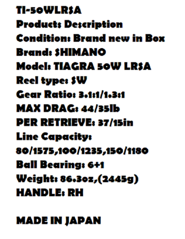 CARRET TROLLING SHIMANO TIAGRA 50W LRSA