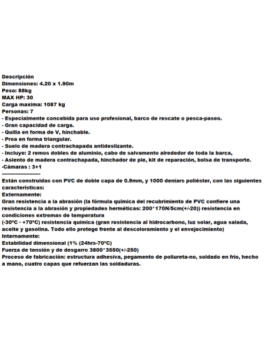 BARCA PVC HINCLABLE NEUMATICA SEMIRIGIDA PACK 4.20 M (SUELO DE MADERA)