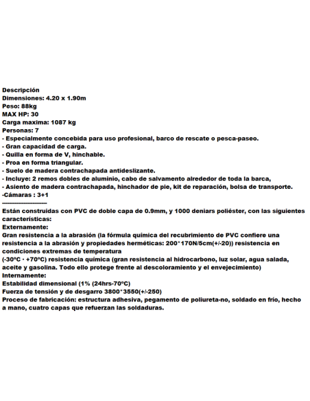 GONFIABILE IN PVC GONFIABILE PNEUMATICO SEMI-RIGIDO PACK 4.20 M (PAVIMENTO IN LEGNO)