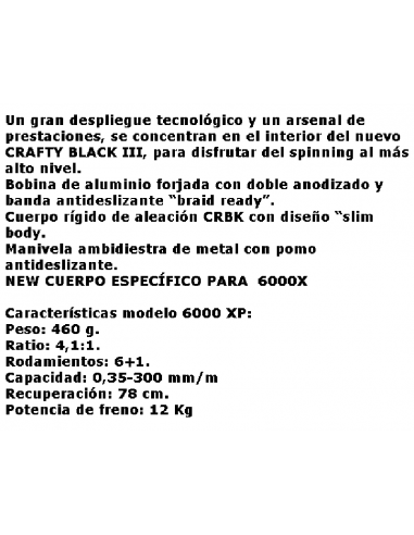 CINNETIC CARRETO CRAFTY BLACK III 6000 XP CRBK