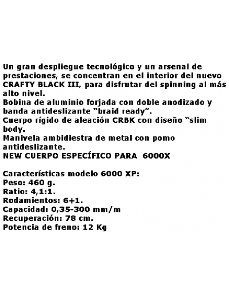 CINNETIC CARRETO CRAFTY BLACK III 6000 XP CRBK