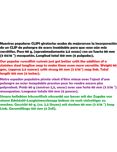 aparejo giratorio plomado con el clip del palangre