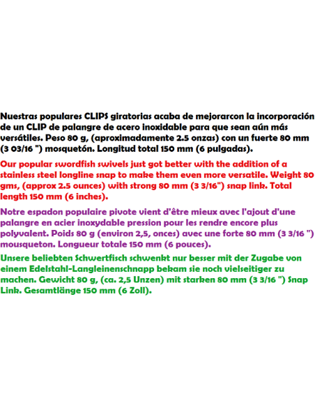 aparejo giratorio plomado con el clip del palangre