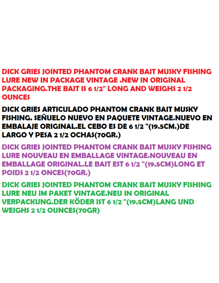 DICK GRIES ARTICULADO PHANTOM CRANK BAIT MUSKY FISHING LURE