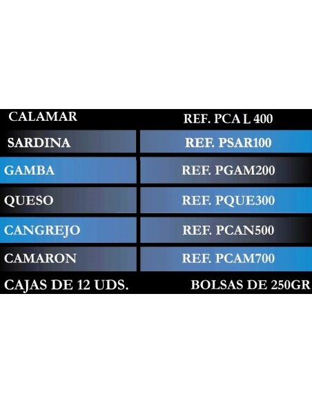 WET MASSES, FOR SEA FISH, LIST TO USE