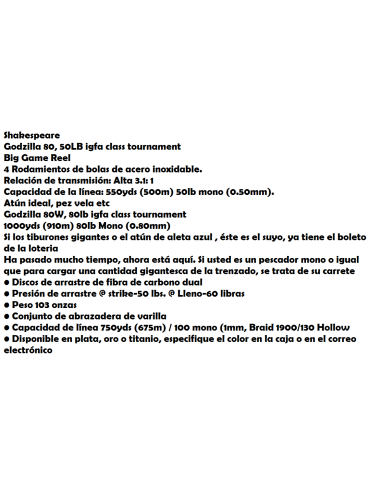 SHAKESPEARE MOULINET TRAINE GODZILLA  80