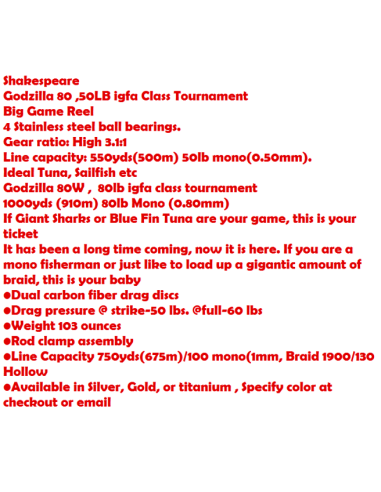 SHAKESPEARE MOULINET TRAINE GODZILLA  80