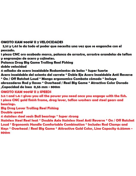 OMOTO CARRETE TROLLING KAM 900 W II 2 VELOCIDADE
