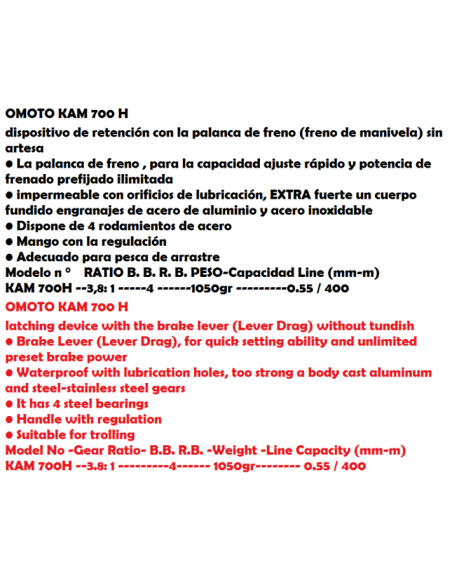 OMOTO TROLLING REEL KAM 700 H