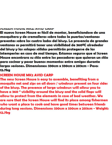 AVID CARP BIVVY SCREEN HOUSE RT