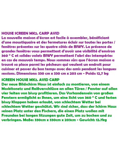 AVID CARP BIVVY SCREEN HOUSE RT