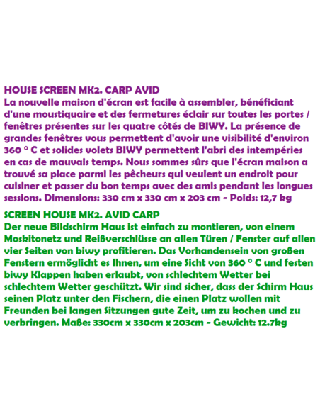 AVID CARP BIVVY SCREEN HOUSE RT